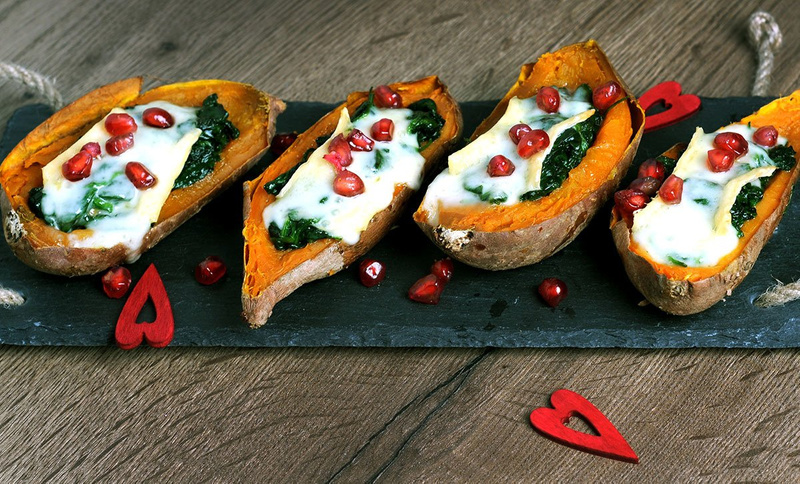 Pieczone bataty ze szpinakiem